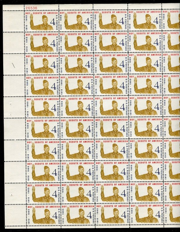 1145 Boy Scouts Sheet of 50 4¢ Stamps 1960 