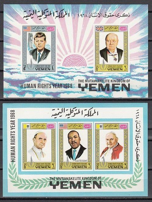 Yemen, Kingdom. Mi cat. 552, 556, BL119-20 B. Human Rights. Pres. J. Kennedy. ^.