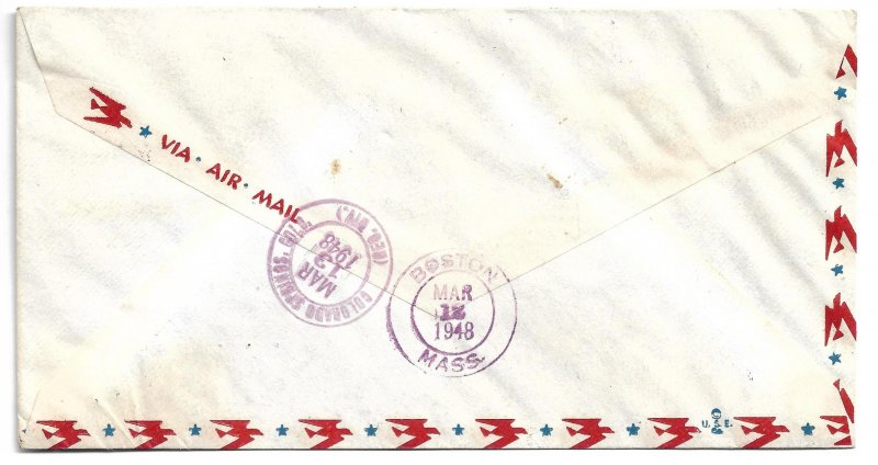 St. Pierre & Miquelon - 1948 Reg cover to USA - 1945 Schooner Surcharges (all 8)