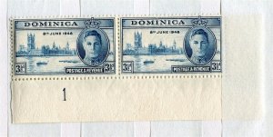 DOMINICA; 1946 early GVI Victory issue MINT MNH CORNER PAIR