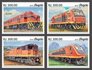 Angola - 2019 Trains on Stamps - 4 Stamp Set - ANG190206a