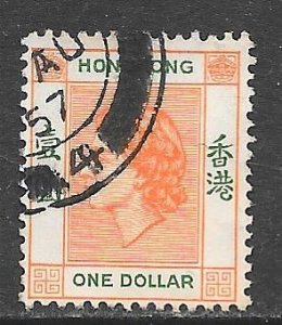 Hong  Kong 194: $1 Elizabeth II, used, F