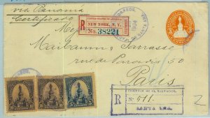 BK0343 - EL SALVADOR - POSTAL HISTORY: Register STATIONERY COVER to FRANCE 1904