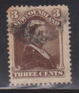 NEWFOUNDLAND Scott # 51 Used - 3 Cent Umber Brown Queen Victoria