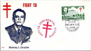 Philippines FDC 1958 - Manuel Quezon / Fight TB - 5+5c Stamp - Single - F43566