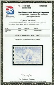 US Stamp #C43 Globe and Doves 15c, PSE Cert - XF-SUP 95 - MOGNH - SMQ $25.00