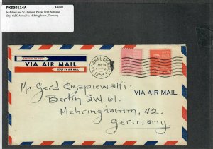 1953 Prexie Cover 6c Adams + 9c Harrison National City, Calif. Airmail