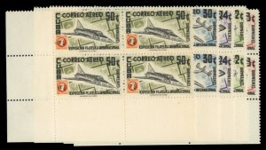 Cuba #C122-126 Cat$74, 1955 Philatelic Exhibition, complete set in blocks of ...