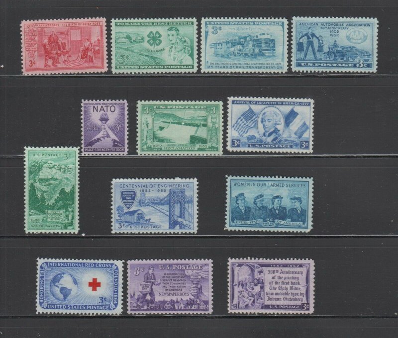 US, 1004-1016, 1952 COMPLETE YEAR, MNH, VF, COLLECTION MINT NH, OG