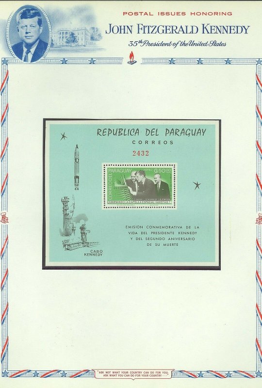 PARAGUAY  MEMORIAL JOHN F. KENNEDY CHURCHILL  PERFORATED SET & SOUVENIR SHEET 