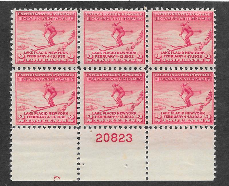 716 MNH,  2c. Lake Placid Olympics, Plate Block,  scv: $11
