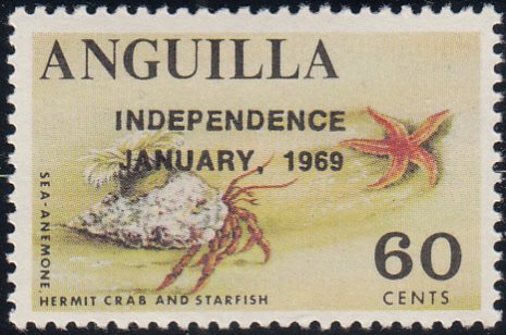 Anguilla 1969 MNH Sc #64 Overprint on 60c Sea anemone, Crab, Starfish Variety