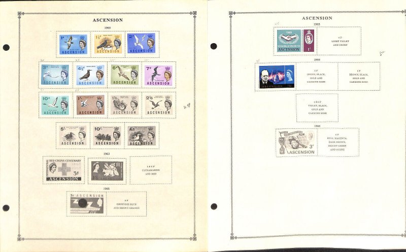 Ascension Stamp Collection on 15 Scott International Pages, 1922-1977 (BH)