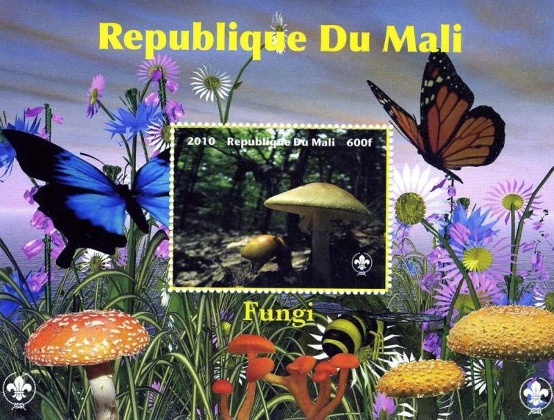 Mali 2010 BUTTERFLIES MUSHROOMS Scout Emblem s/s Perforated mnh.vf