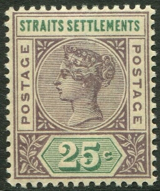 STRAITS SETTLEMENTS-1892-99 25c Purple-Brown & Green Sg 103 LMM V49409