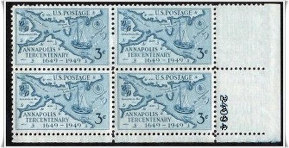 US Stamp #984 MNH - Annapolis Tercentenary - Plate Block of 4