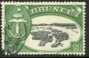 BRUNEI 1952 $1 RIVER KAMPONG Pictorial Sc 94 VFU