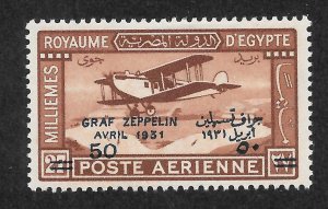 Egypt Scott C3 Unused HROG - 1931 50m on 27m Zeppelin Flight Overprint