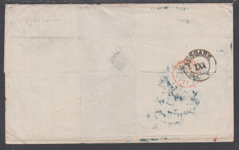 Great Britain Sc 29 (Plate 8) strip of 3 on 1871 Cover, Manchester-Leipzig