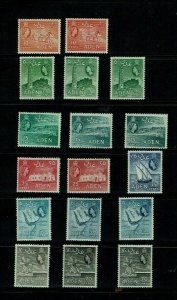 Aden: 1953, Queen Elizabeth definitive, range of colour and perf varieties, Mint