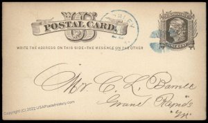 USA 1870s MORLEY Michigan Blue Cancel Postal Card Cover 96306