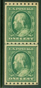 EDW1949SELL : USA 1910 Scott #390 Line pair. Extra Fine, Mint OG LH. Cat $35++