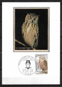 FRANCE STAMPS, 1972,  MAXI CARD MC MAXIMUM CARD EAGLE OWL 