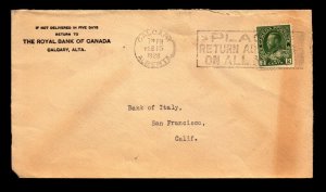 Canada 1928 Calgary Cover to San Fran / RBC Corner Card - L11479