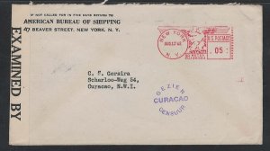 Curacao 1942 Incoming censored cover from New York fine Curacao censor mark in