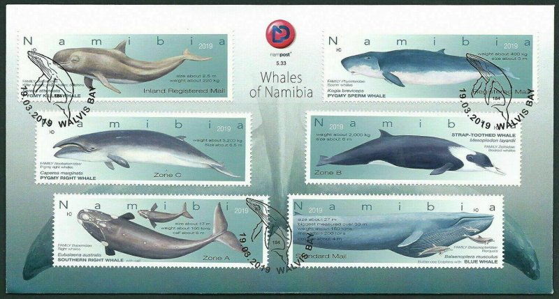 NAMIBIA/2019, (FDC) WHALES OF NAMIBIA, MNH 