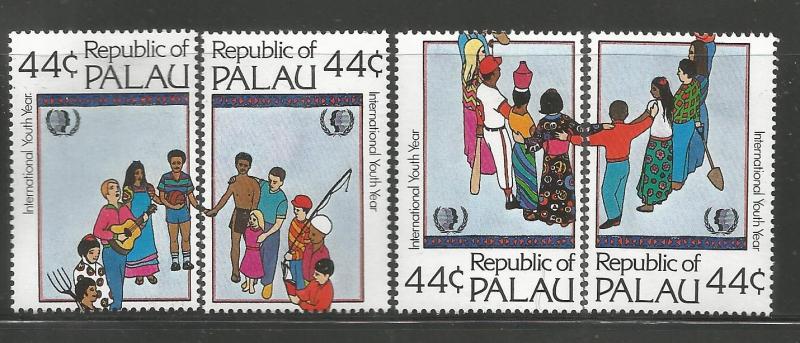 PALAU 86-89 MNH, IYY EMBLEM AND CHILDREN OF ALL NATIONALITIES IN A CIRCLE