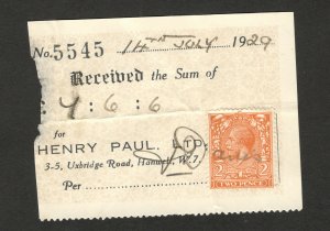 GB-Great Britain-United Kingdom-Revenue Stamp-Two Pence-HENRY PAUL. LTD-1930.