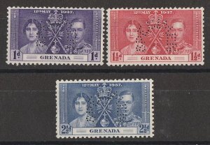 GRENADA 1937 KGVI Coronation set 1d-2½d, perf SPECIMEN. MNH **.