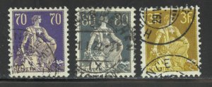 Switzerland Scott 142-43,145 Used H - 1908-1924 Helvetia High Values-SCV $12.15