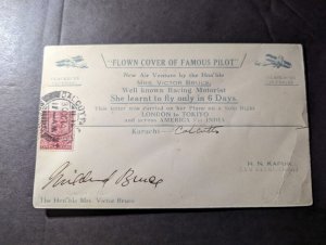 1930 India Airmail Famous Pilot Flight Cover Signed Mrs Mildred Victor Bruce