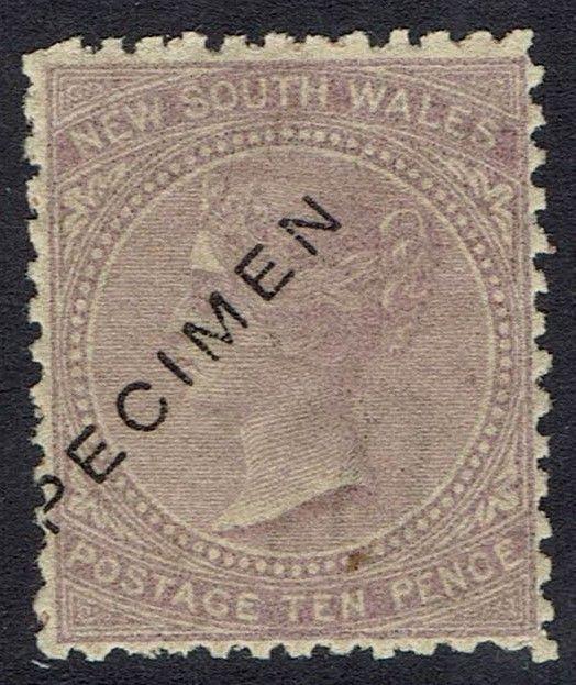 NEW SOUTH WALES 1867 QV 10D SPECIMEN WMK 10 PERF 13 