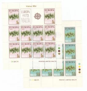 Malta Scott 450-453 MNH** Europa 1972 sheet set of Four