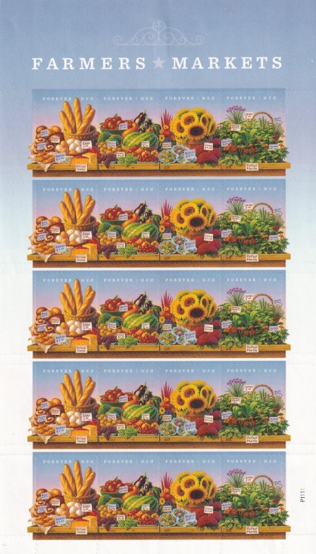 U.S.: Sc #4912-15, Farmers Markets, Forever Stamps, MNH, Sheet of 20