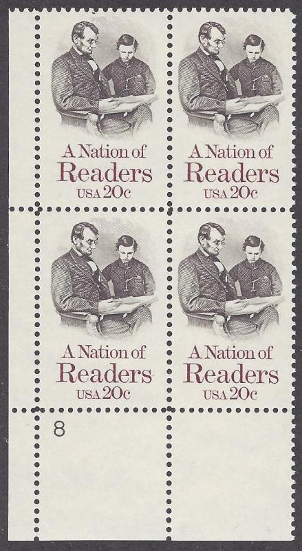 2106 Plate block 20cent Nation of Readers Abe Lincoln Child