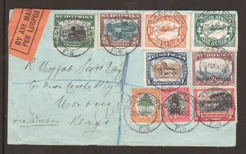 South Africa SG 34/41 on 1929 Registered Cover to Kenya