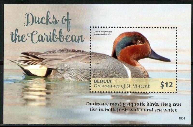 ST. VINCENT GRENADINES BEQUIA  2018  DUCKS OF THE CARIBBEAN  S/SHEET MINT NH 