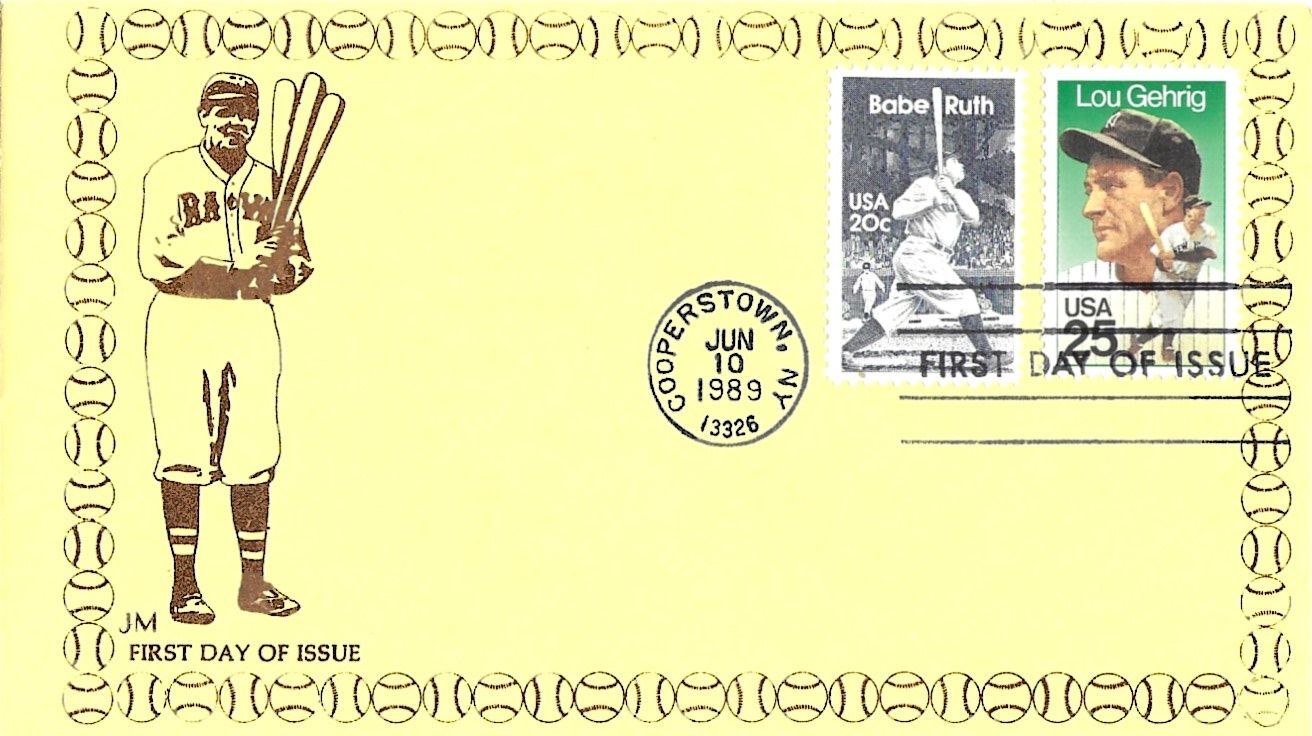 1989 FDC, 2417, 25c Lou Gehrig, JM D674, combo w/2046 United States