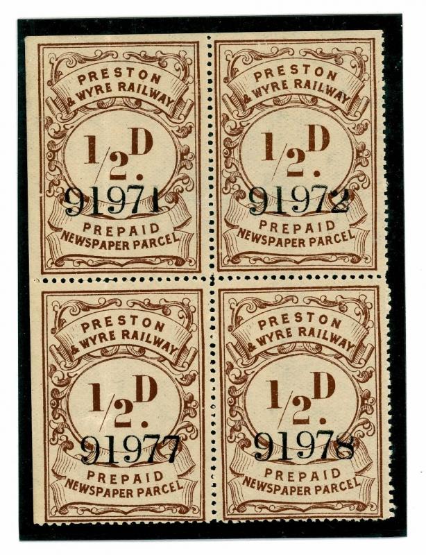 SS3323 Preston & Wyre Railway Halfpenny Newspaper Stamp/Unused Block of 4