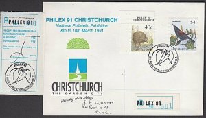 NEW ZEALAND 1991 Philex registered cover #1 with $4 Bird - Saddleback.......L624