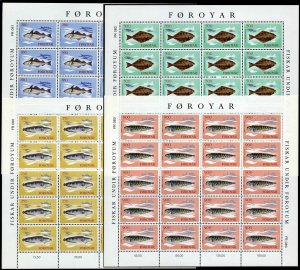 Faroe 97-100 sheets of 20,MNH.Michel 86-89 bogens. Fish,Fishing boats.1983.