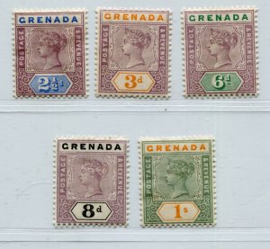 QV GRENADA 1895 GOOD PART SET 2½p - 1/- SCOTT 42-46 SG 51-55 PERFECT MH