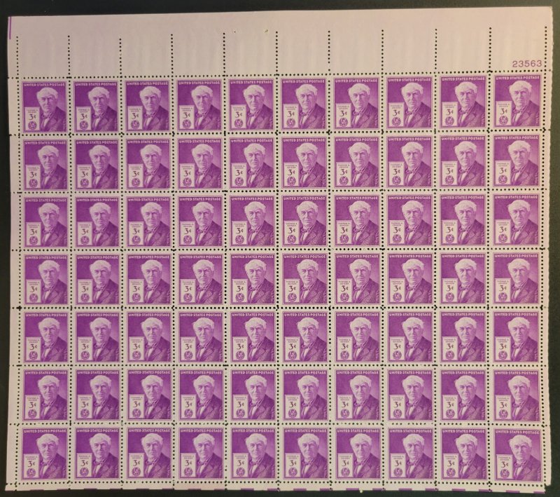 U.S. #945* NH  Full sheet  Thomas A. Edison issue