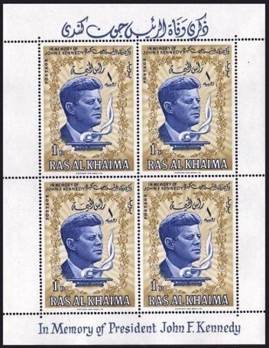 Ras Al Khaima 9-11,Bl.1A-3A Michel,MNH.John F.Kennedy,1965.