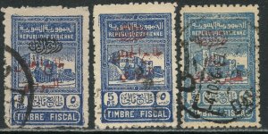 FRENCH SYRIENNE Sc#RA3-5 1945 Postal Tax Overprints on Revenues Part Set Used