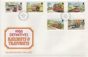 Isle of Man 1988 FDC Sc 347-358D Railways & Tramways Set of 3